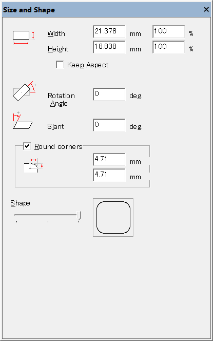 [Size and Shape] panel